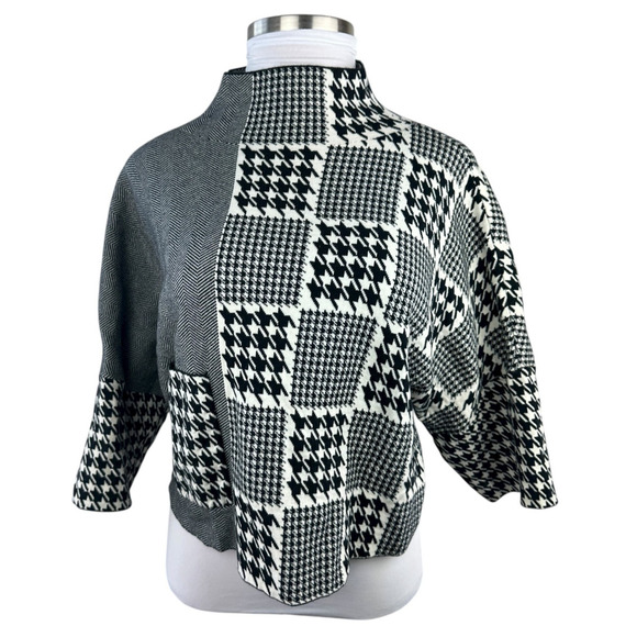 Joseph Ribkoff Houndstooth Herringbone Patchwork Knit Sweater Oversized Medium - Picture 5 of 10